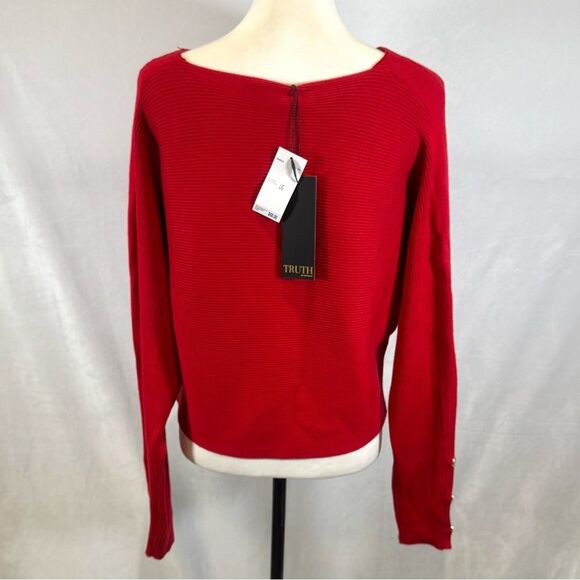Truth by Republic red ribbed knit sweater with gold buttons size large NWT - Picture 4 of 7